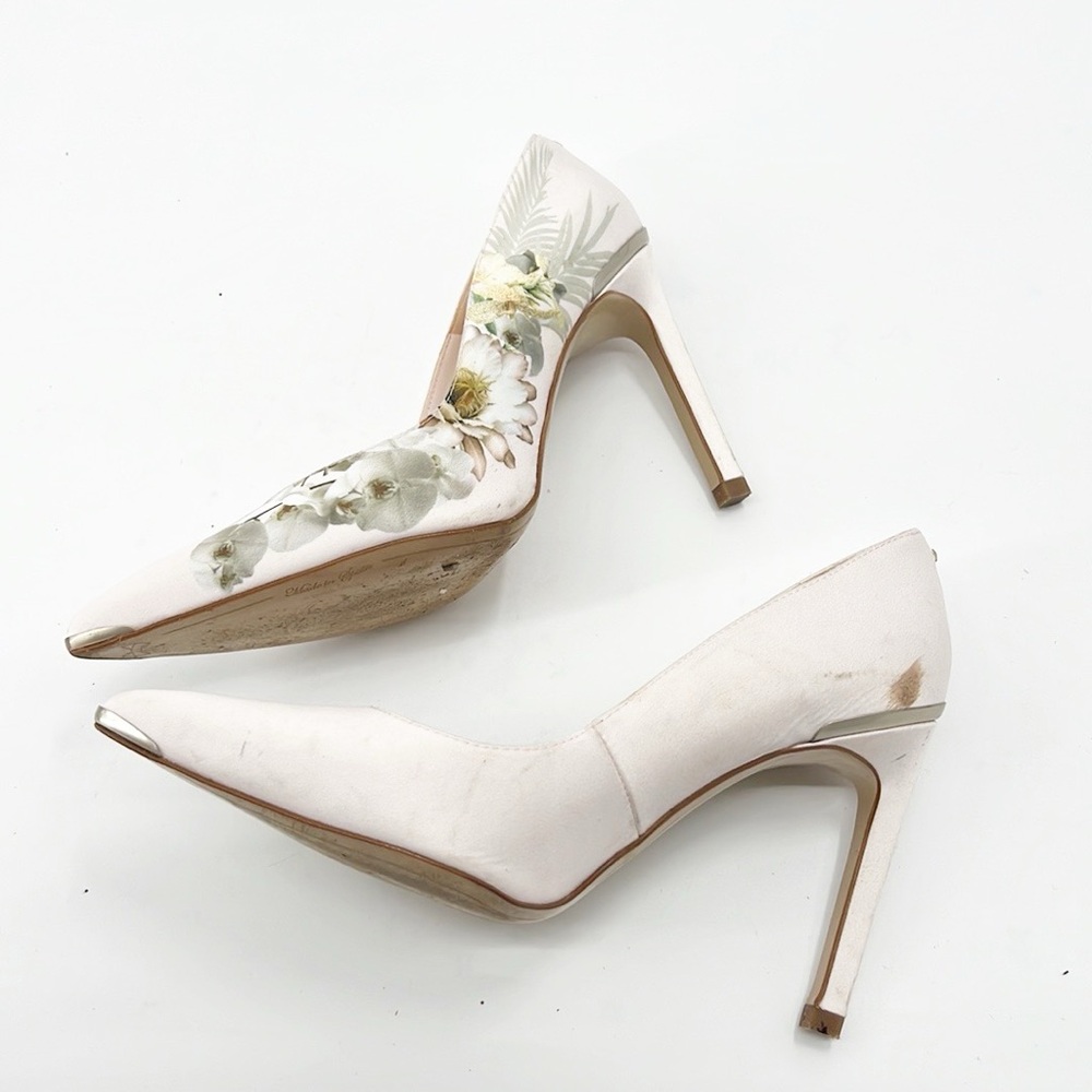 TED BAKER Melnip Floral Print Pumps In Elegant Pink Satin Size 9.5 - Picture 12 of 14